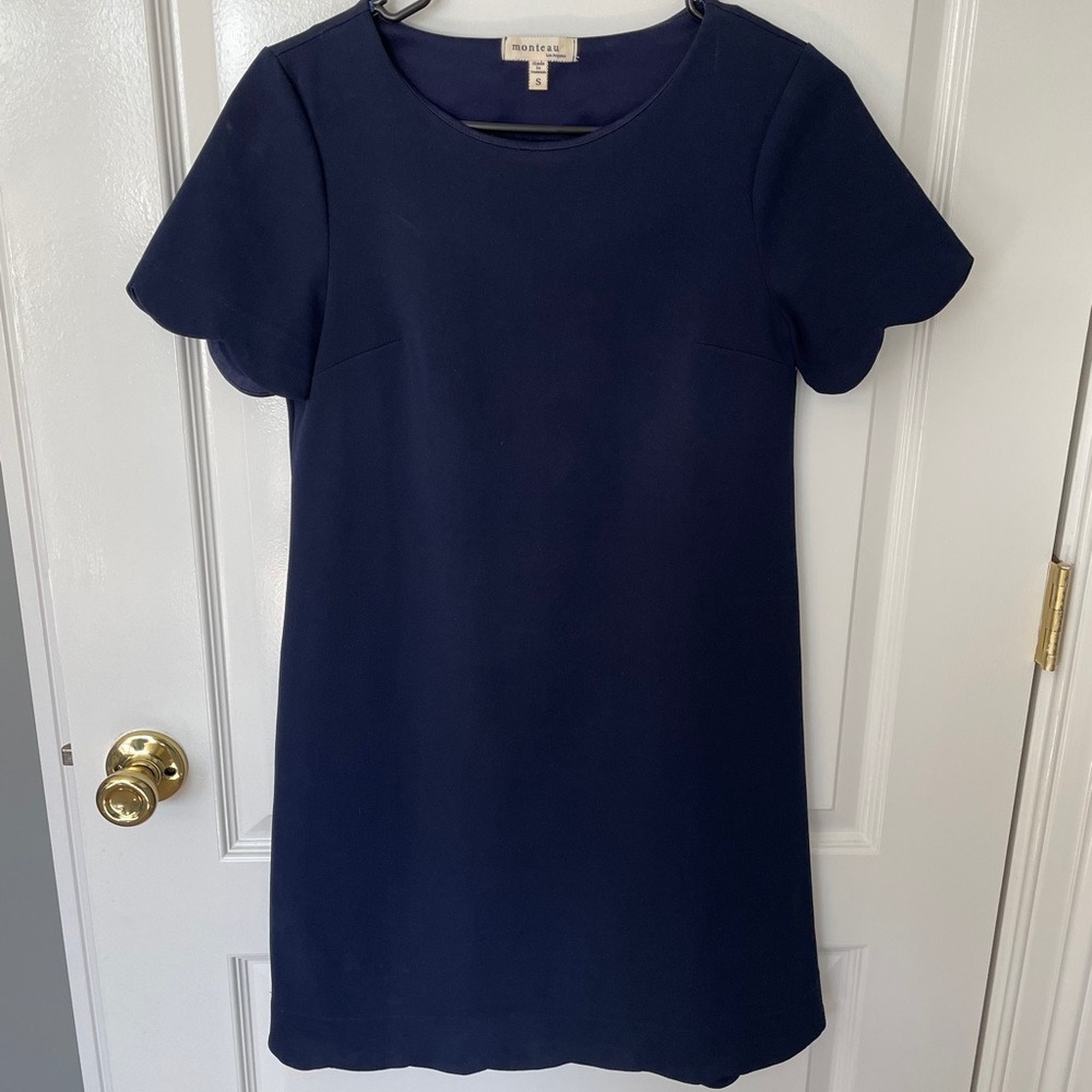 Scalloped Navy Shift Dress Size Small